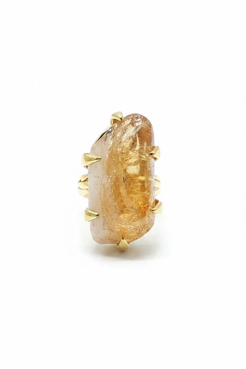 Raw Agate Slice Ring with Gold Electroplating