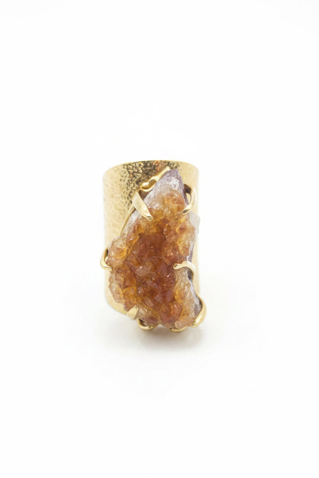 Amber Raw Stone Ring with Brass Setting