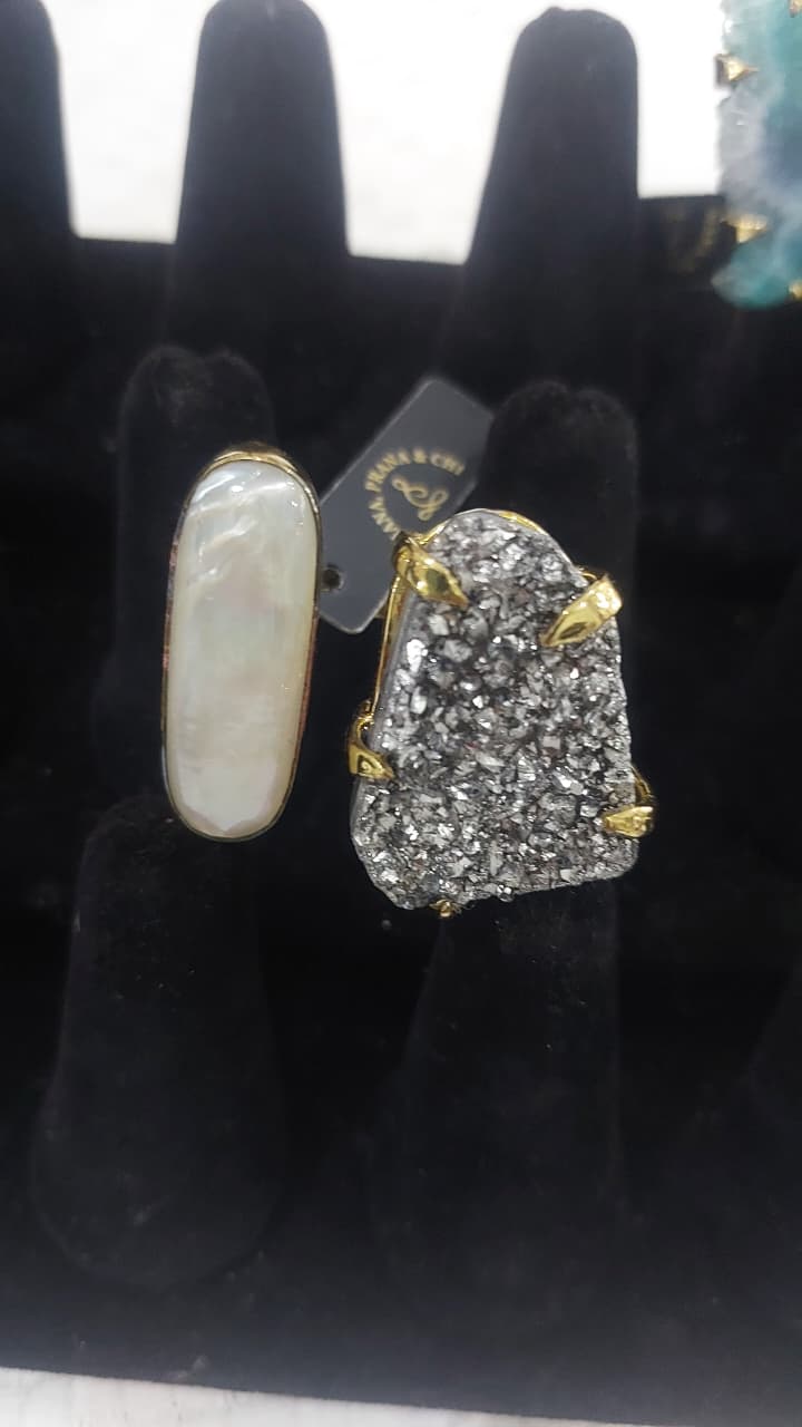 Luminous Selenite & Pyrite Statement Ring
