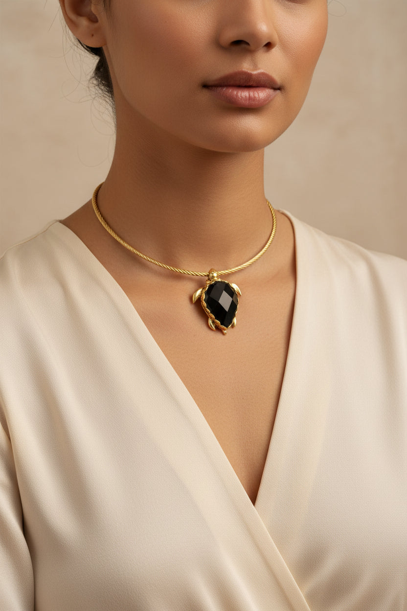 Turtle Pendant with Brass Gold
