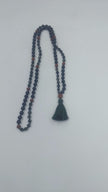 Grey Mala Necklace with Green Tassel