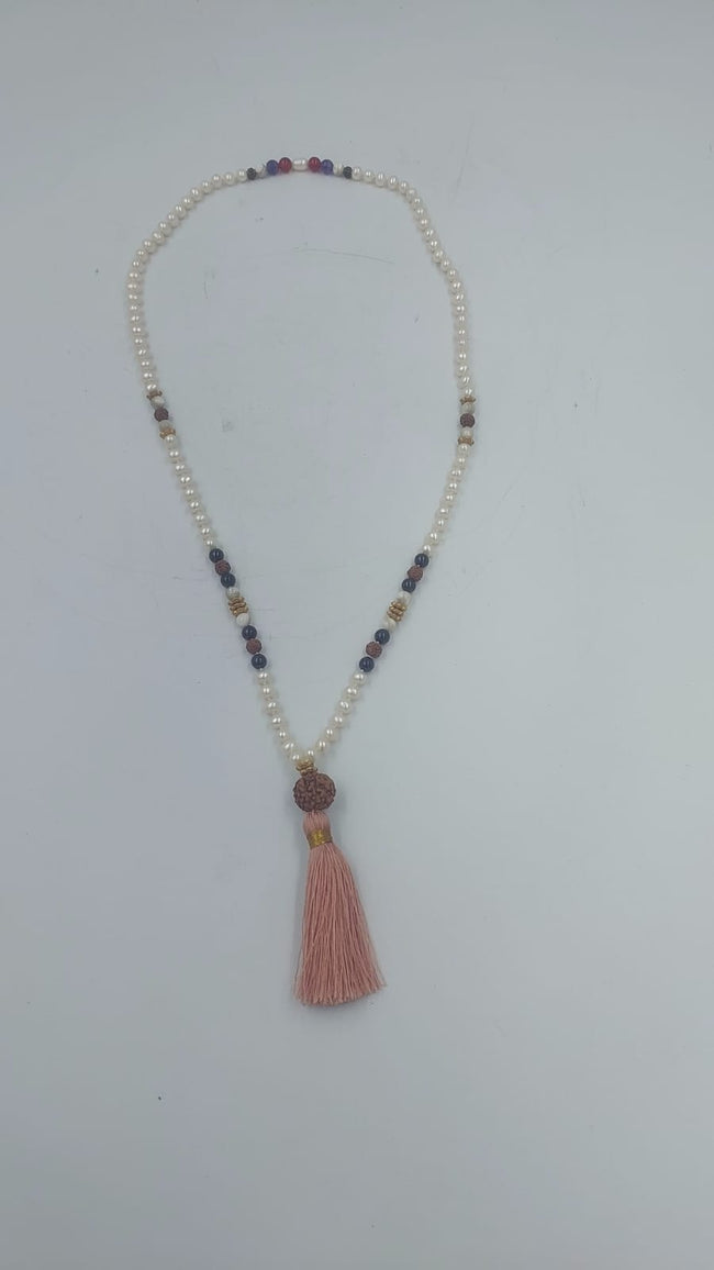 Beaded Tassel Mala with Stone Pendant
