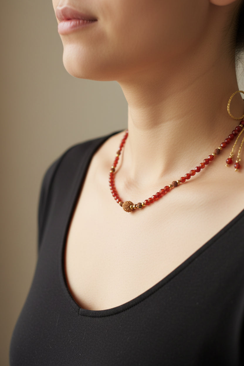 Burgundy & Amber Beaded Necklace