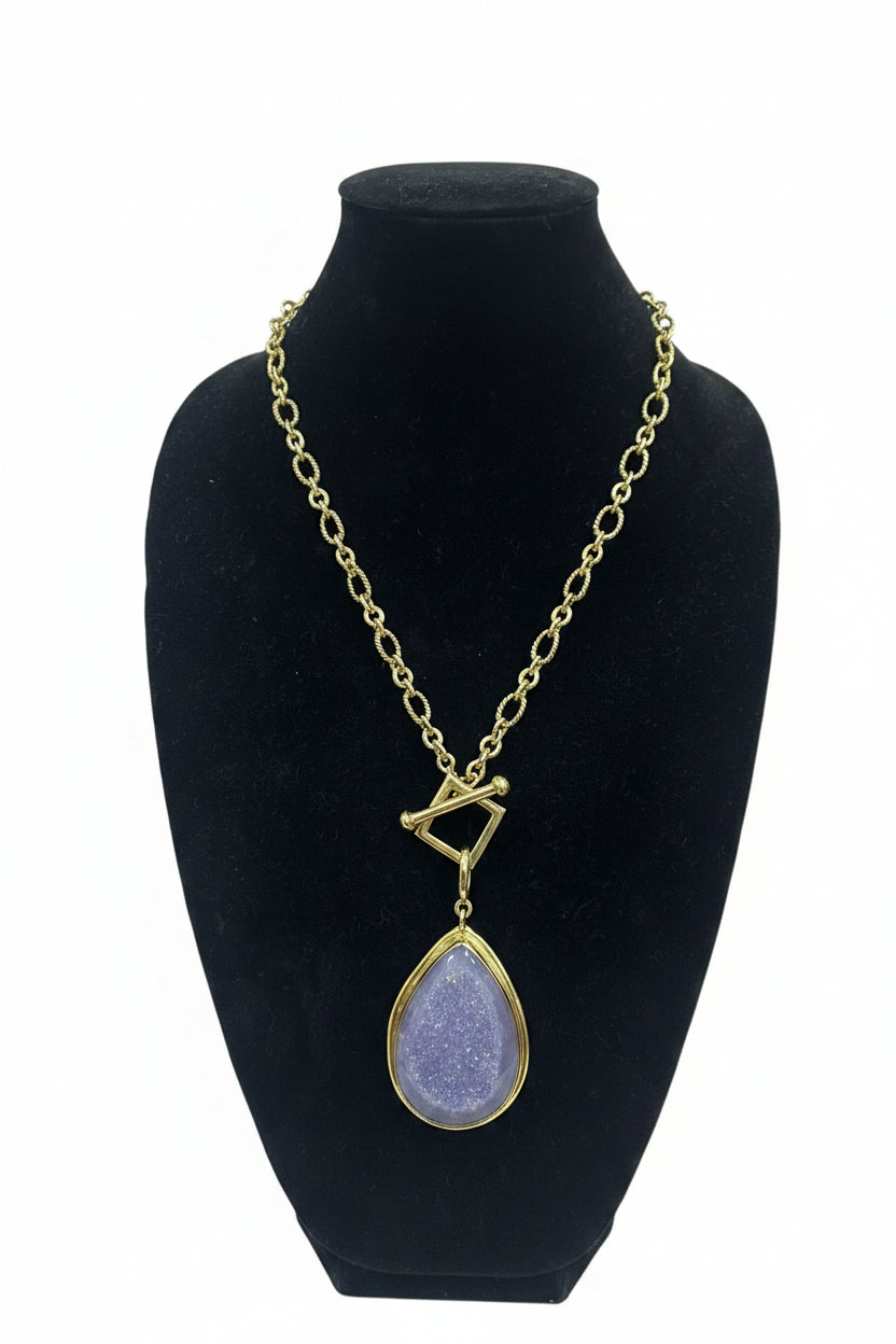 Chain Rope Choker with Purple Agate Druzy