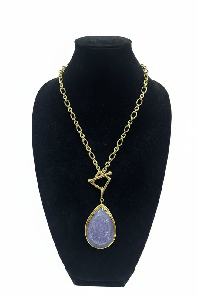 Chain Rope Choker with Purple Agate Druzy