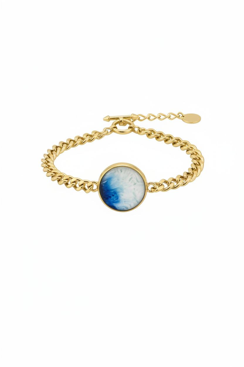 Big Round Blue Glacierite Chain Bracelet
