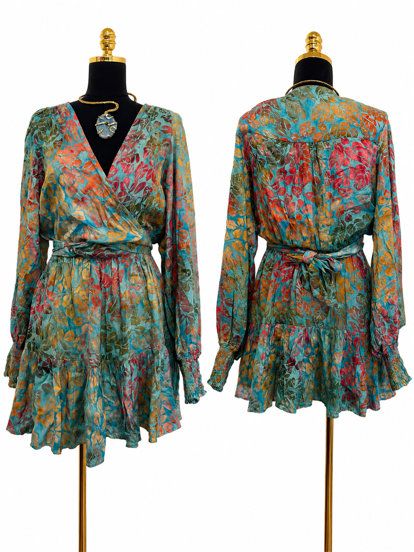 Blue Floral Wrap Dress