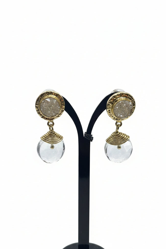 Clear Quartz With Gold Brass Earrings
