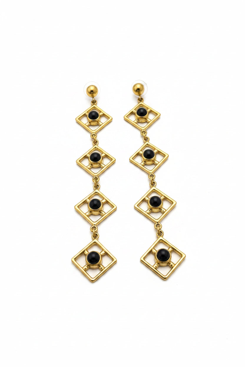 Square Stone Black Onyx Earring