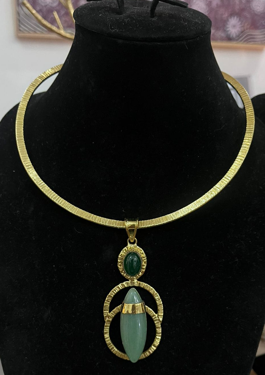 Infinity 8 Green Agade-Agate with Brass Gold Necklace