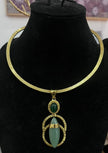 Infinity 8 Green Agade-Agate with Brass Gold Necklace