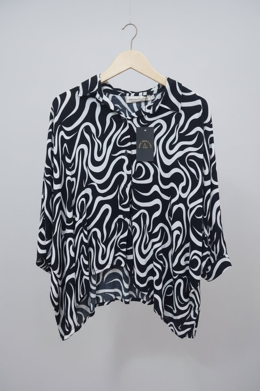Abstract Shirt Black White Set